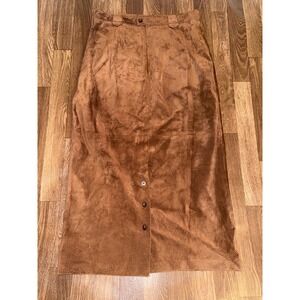 Bushwacker USA‎ Vintage Brown Suede Leather Midi Skirt High Waist Made in USA 12